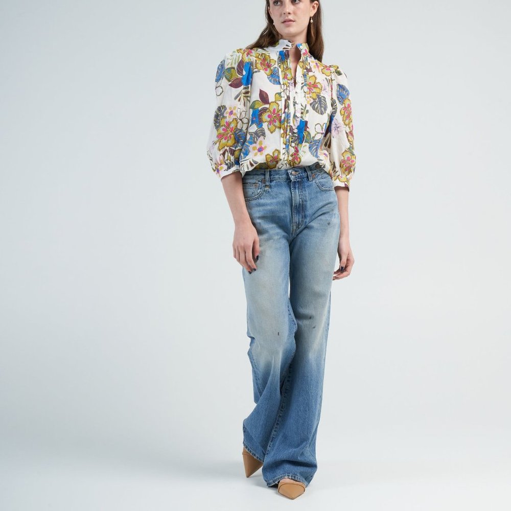 R13 High Rise Wide Leg Jeans in Light Blue Wash